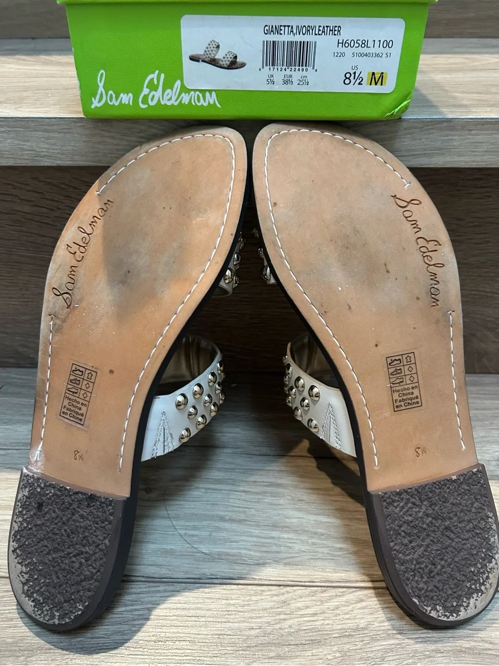 Sam Edelman Ivory Leather Studded Double-Strap Slide Mules - Picture 11 of 12